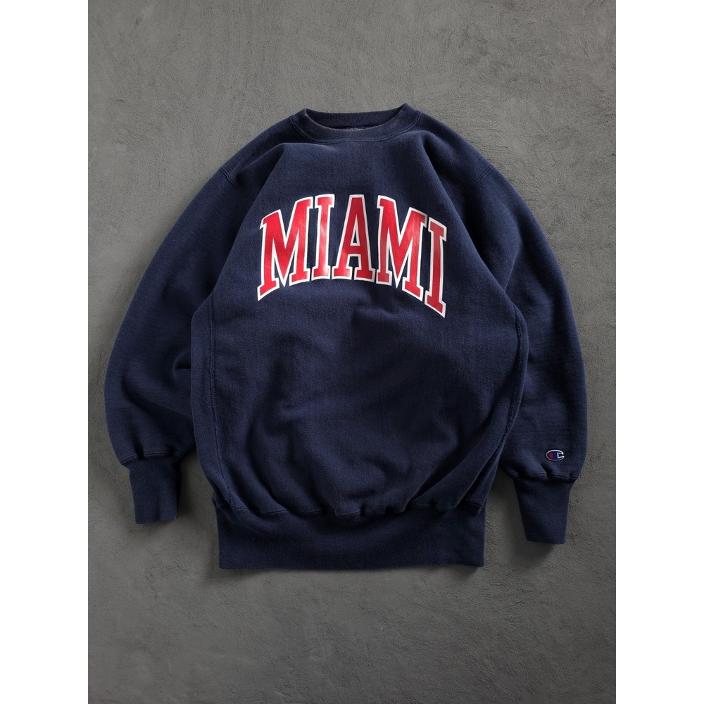 Vintage 90s Miami University Blue Crewneck Sweatshirt XXL Champion Reverse Weave